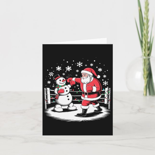 Funny Boxing Player Xmas Lights Santa Snow Boxing  Card (Front)