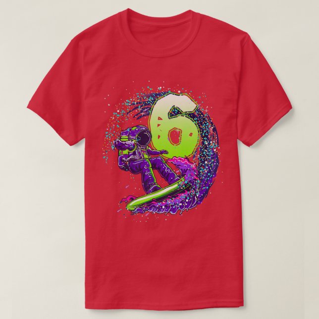 Funny Boy 6th Birthday Astronaut Outer Space Surfe T-Shirt (Design Front)