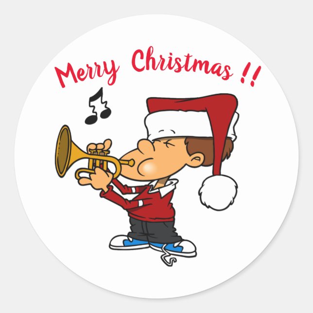 Funny Boy In Santa Hat Blowing Horn Christmas Classic Round Sticker (Front)