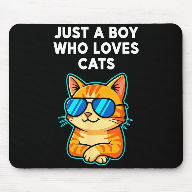 Funny Boy Loves Cats Mouse Mat (Front)