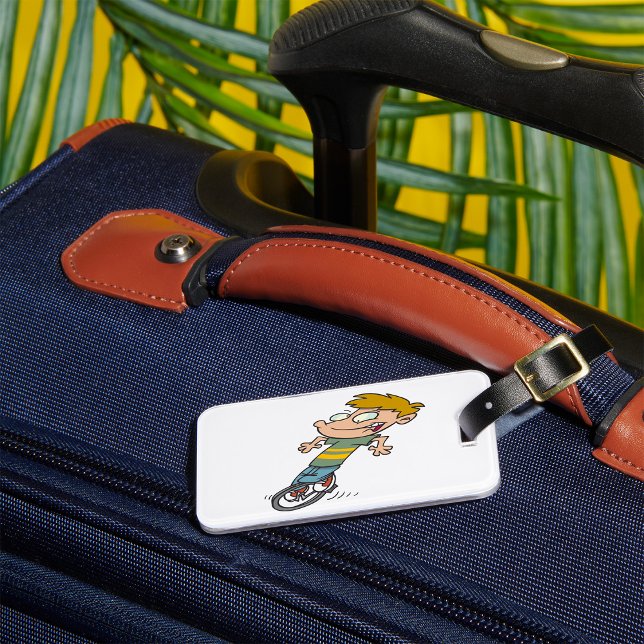 Funny Boy Riding Unicycle Luggage Tag (Creator Uploaded)
