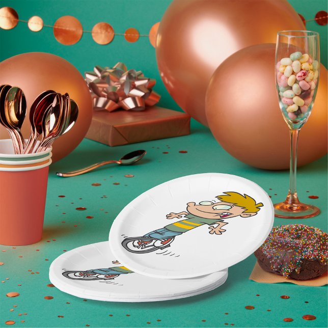 Funny Boy Riding Unicycle Paper Plate (Creator Uploaded)