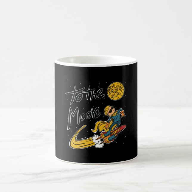 Funny Boy surfing in space to the moon Coffee Mug (Center)