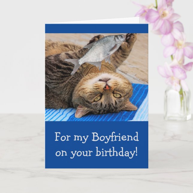 Funny Boyfriend Fishing Birthday Card (Orchid)