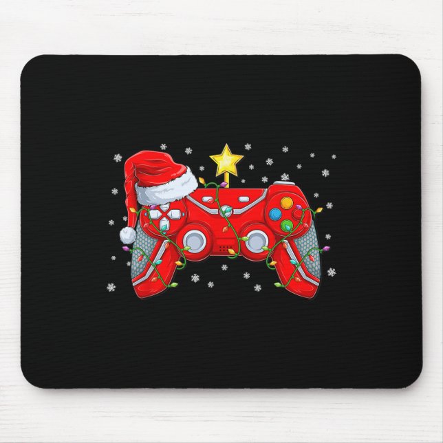 Funny Boys Christmas Shirts Video Game Santa Hat G Mouse Mat (Front)