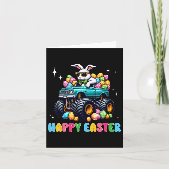 Funny Boys Happy Easter Monster Truck Easter Eggs  Card (Front)
