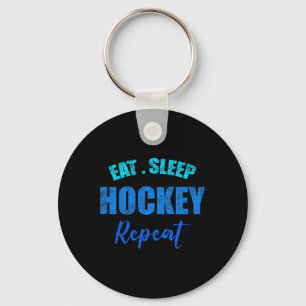 Funny Boys Hockey Player Eat Sleep Hockey Repeat Key Ring