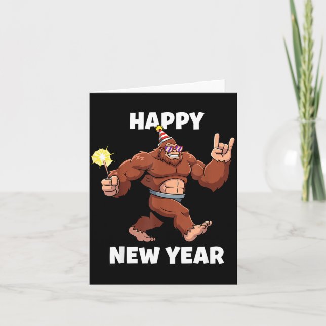 Funny Boys Nye Outfit, Mens Fireworks Bigfoot Happ Card (Front)