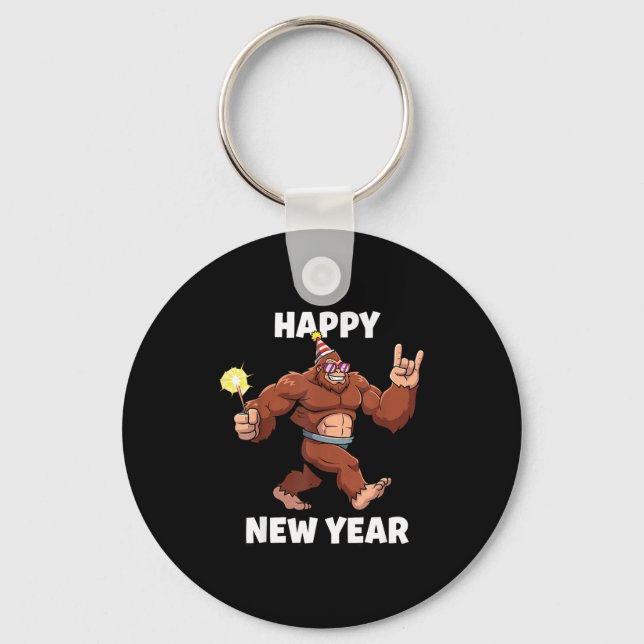 Funny Boys Nye Outfit, Mens Fireworks Bigfoot Happ Key Ring (Front)