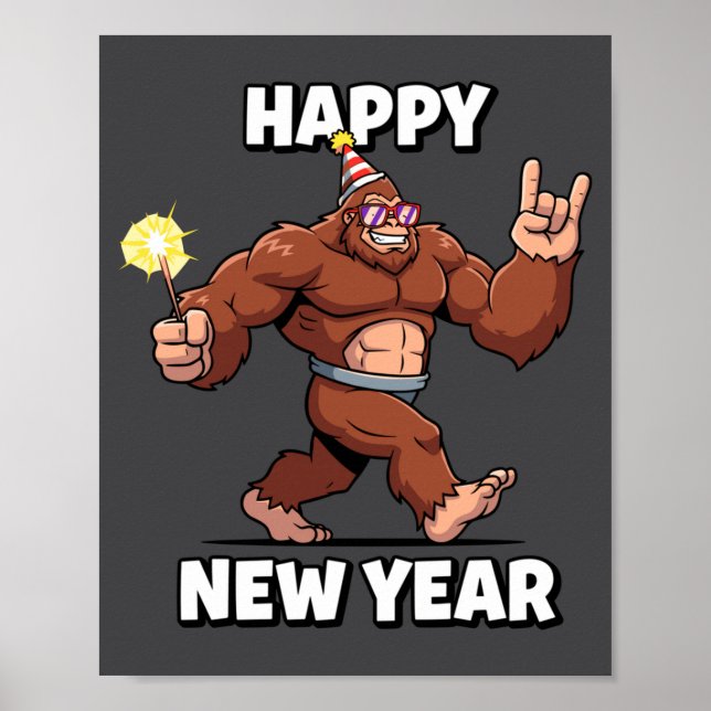 Funny Boys Nye Outfit, Mens Fireworks Bigfoot Happ Poster (Front)