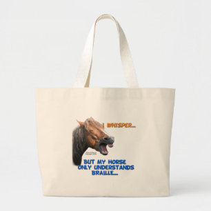 Funny Braille Horse Large Tote Bag