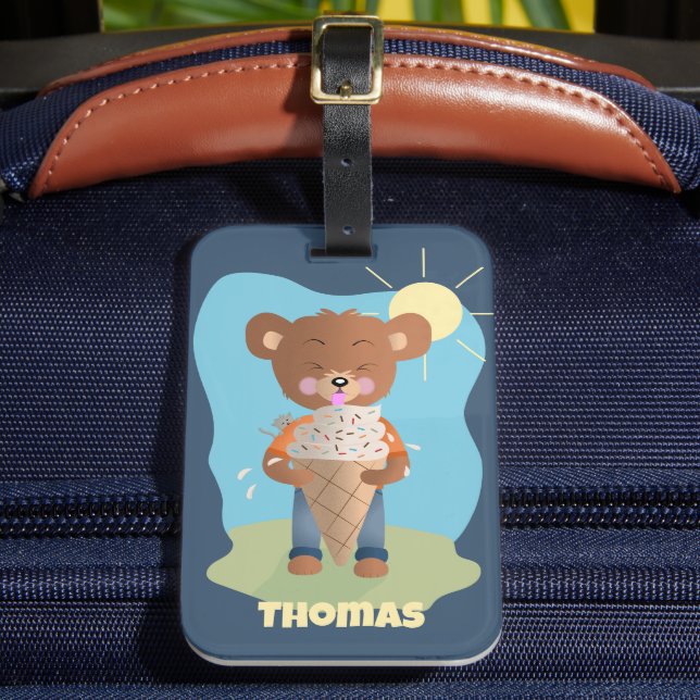Funny Brain Freeze Kid Personalised Luggage Tag (Front Insitu 2)