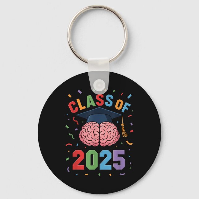 Funny Brain Graduation Cl Of 2025 Grad  Key Ring (Front)