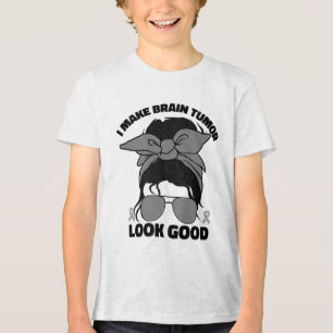 Funny Brain Tumour Warrior Women Grey Brain Tumour Tri-Blend Shirt