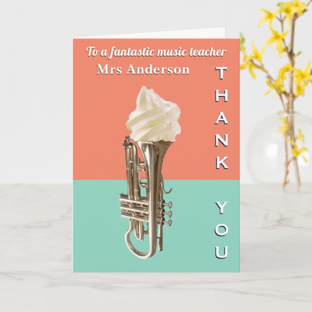 Funny Brass Teacher Ice Cream Cornet Thank You Card (Yellow Flower)