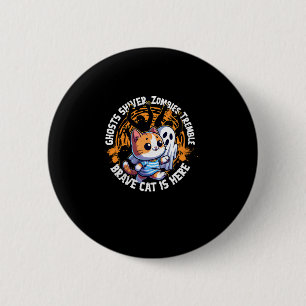 Funny Brave Cat Walking Scared Ghost Who Loves Hal 6 Cm Round Badge