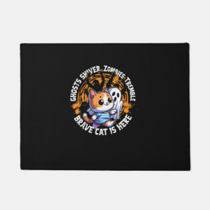 Funny Brave Cat Walking Scared Ghost Who Loves Hal Doormat