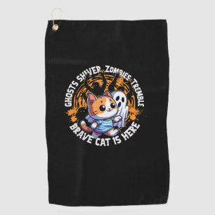 Funny Brave Cat Walking Scared Ghost Who Loves Hal Golf Towel