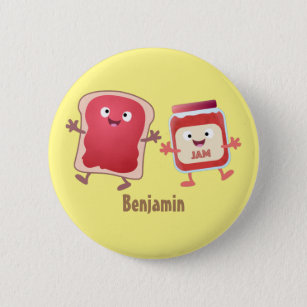 Funny bread and jam cartoon characters 6 cm round badge