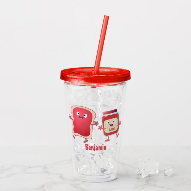 Funny bread and jam cartoon characters acrylic tumbler (Back Ice)