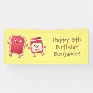 Funny bread and jam cartoon characters banner