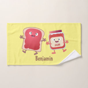 Funny bread and jam cartoon characters bath towel set