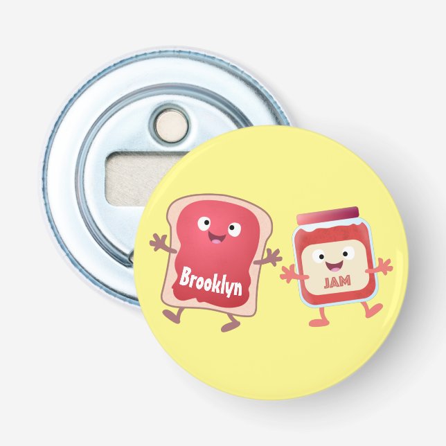 Funny bread and jam cartoon characters bottle opener (Front)