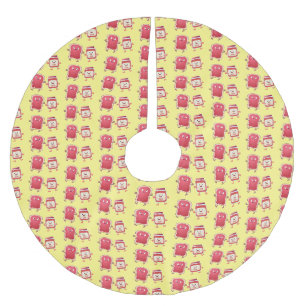 Funny bread and jam cartoon characters brushed polyester tree skirt