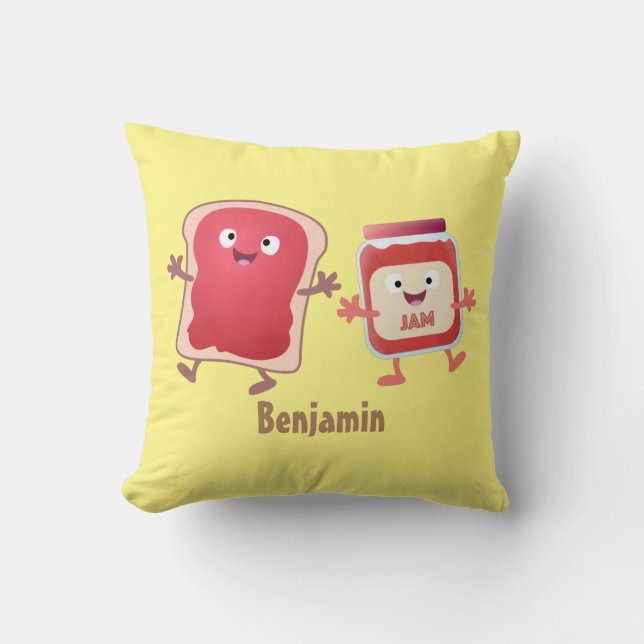 Funny bread and jam cartoon characters cushion (Front)