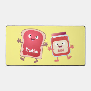 Funny bread and jam cartoon characters desk mat