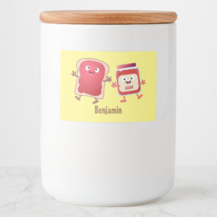 Funny bread and jam cartoon characters food label