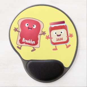 Funny bread and jam cartoon characters gel mouse mat