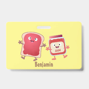 Funny bread and jam cartoon characters ID badge