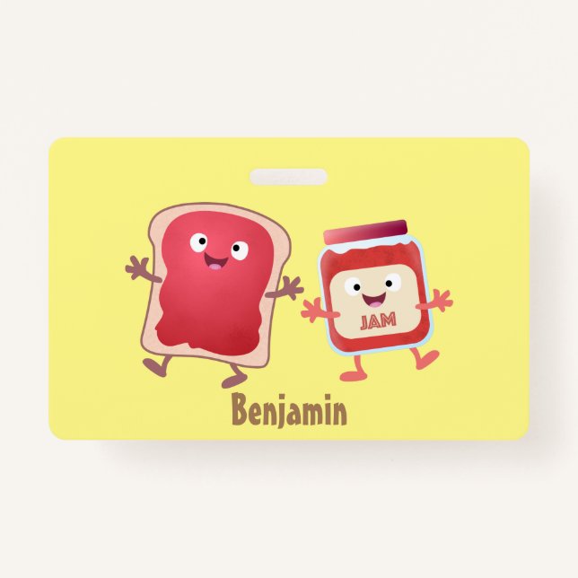 Funny bread and jam cartoon characters ID badge (Front)