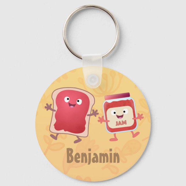 Funny bread and jam cartoon characters key ring (Front)