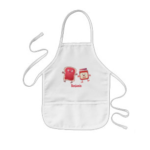 Funny bread and jam cartoon characters kids apron