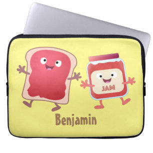 Funny bread and jam cartoon characters laptop sleeve