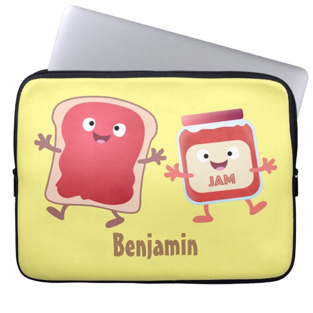 Funny bread and jam cartoon characters laptop sleeve (Front)