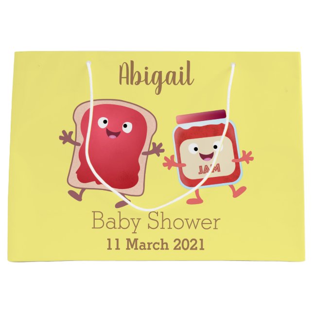 Funny bread and jam cartoon characters large gift bag (Front)