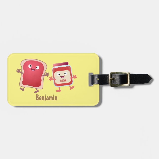 Funny bread and jam cartoon characters luggage tag (Front Horizontal)