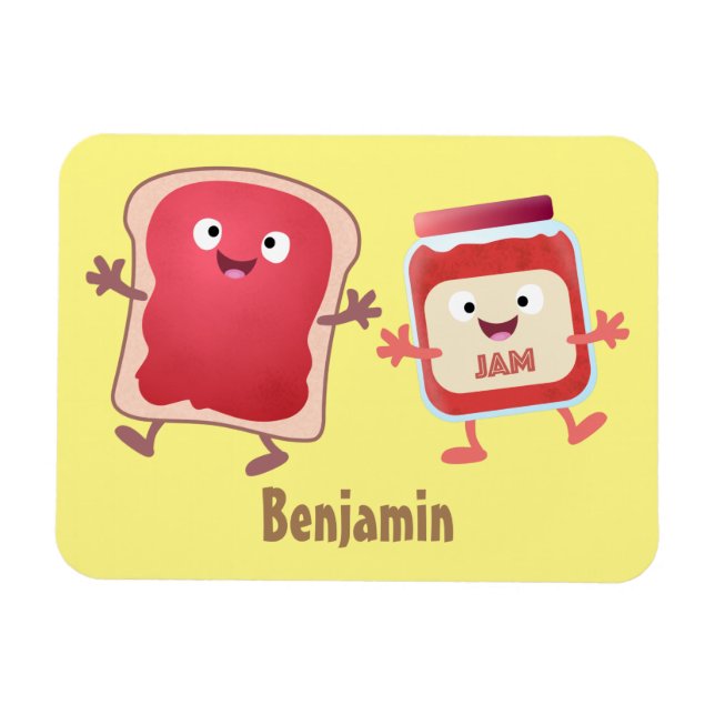 Funny bread and jam cartoon characters magnet (Horizontal)