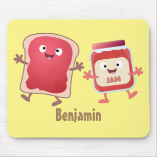 Funny bread and jam cartoon characters mouse mat