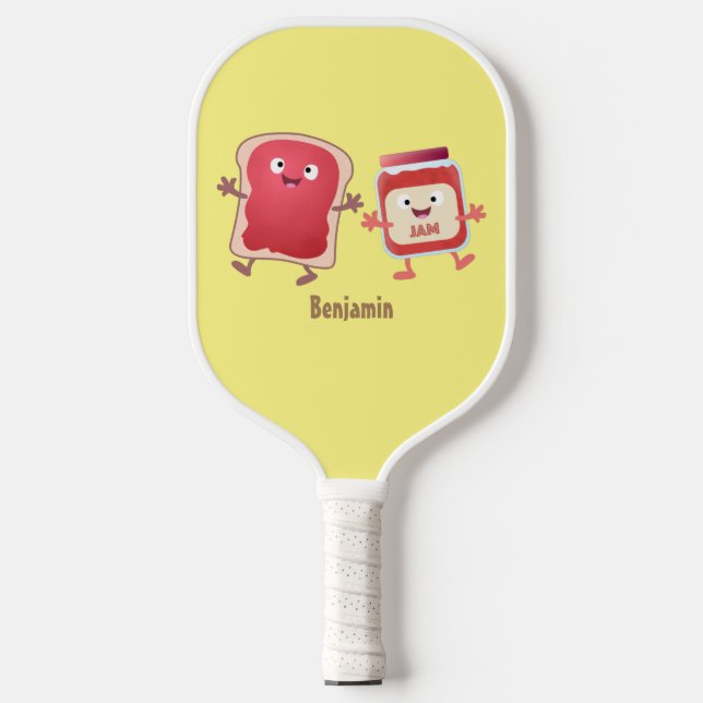Funny bread and jam cartoon characters  pickleball paddle (Front)