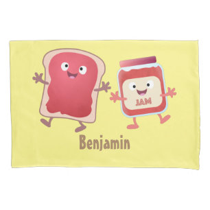 Funny bread and jam cartoon characters pillowcase