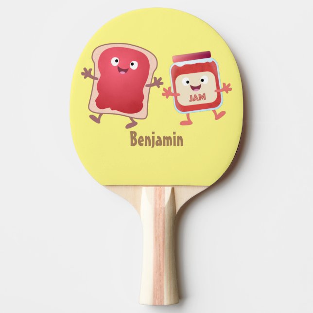 Funny bread and jam cartoon characters ping pong paddle (Front)