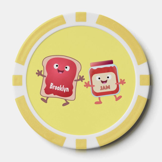 Funny bread and jam cartoon characters poker chips (Front)