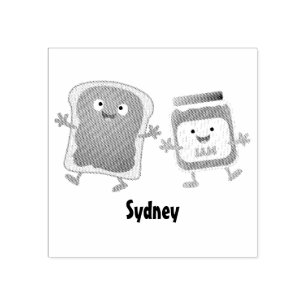 Funny bread and jam cartoon characters rubber stamp