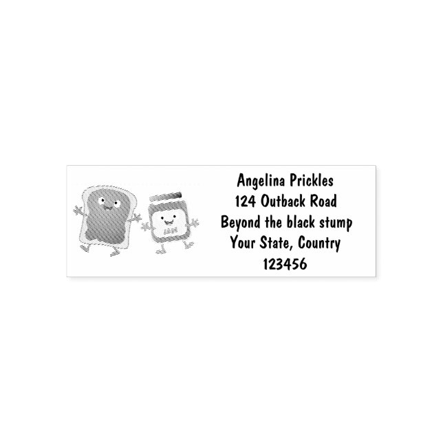 Funny bread and jam cartoon characters self-inking stamp (Design)