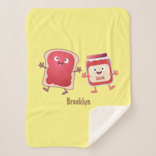Funny bread and jam cartoon characters sherpa blanket