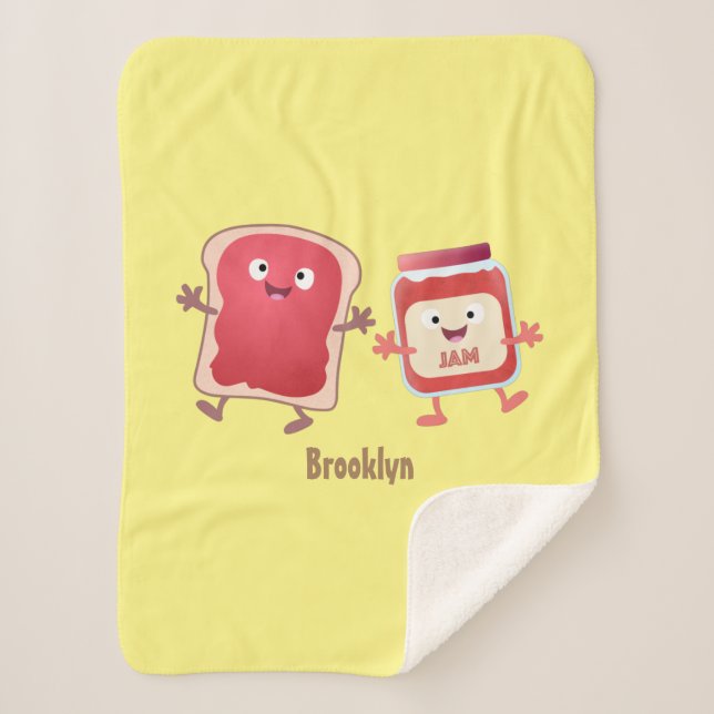 Funny bread and jam cartoon characters sherpa blanket (Front)